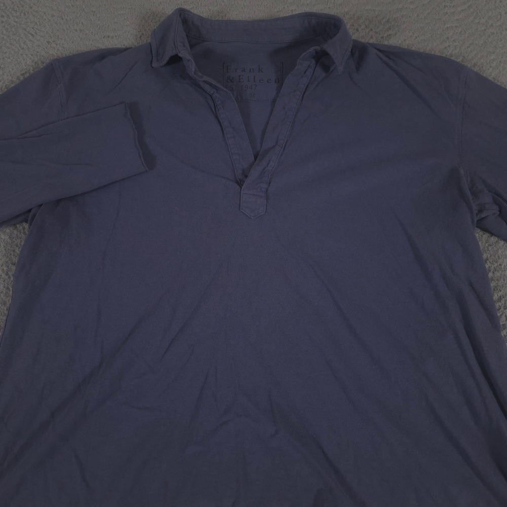 Frank & Eileen Top Women Medium Navy Patrick Popover Cotton Raw Hem Henley Shirt